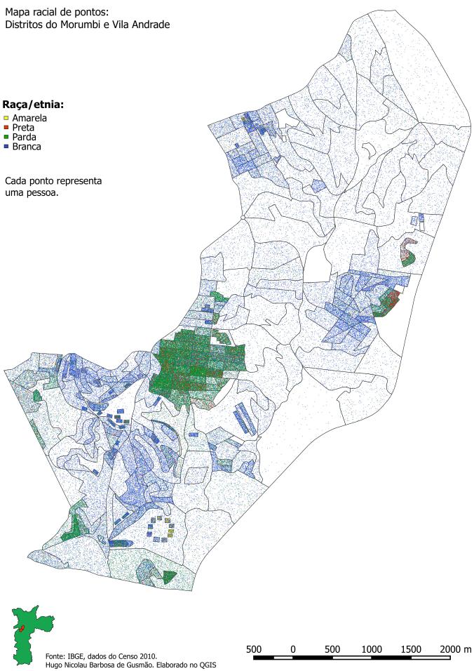 Mapa racial de pontos dos distritos do Morumbi e da Vila Andrade