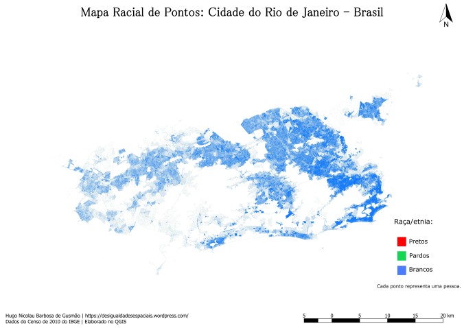 Mapa racial de pontos da Cidade do Rio de Janeiro - Exibindo apenas os brancos