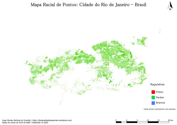 Mapa racial de pontos da Cidade do Rio de Janeiro - Exibindo apenas os pardos