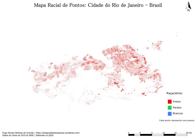 Mapa racial de pontos da Cidade do Rio de Janeiro - Exibindo apenas os negros